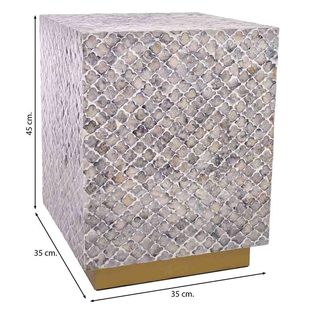 Sgabello in legno e capiz grigio 35x35x45h cm