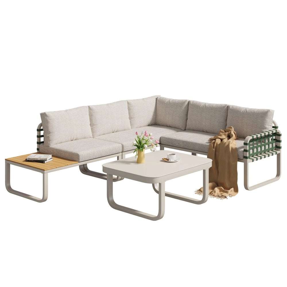 Set da giardino in rattan verde - Zephmum- 4-5 posti con cuscini