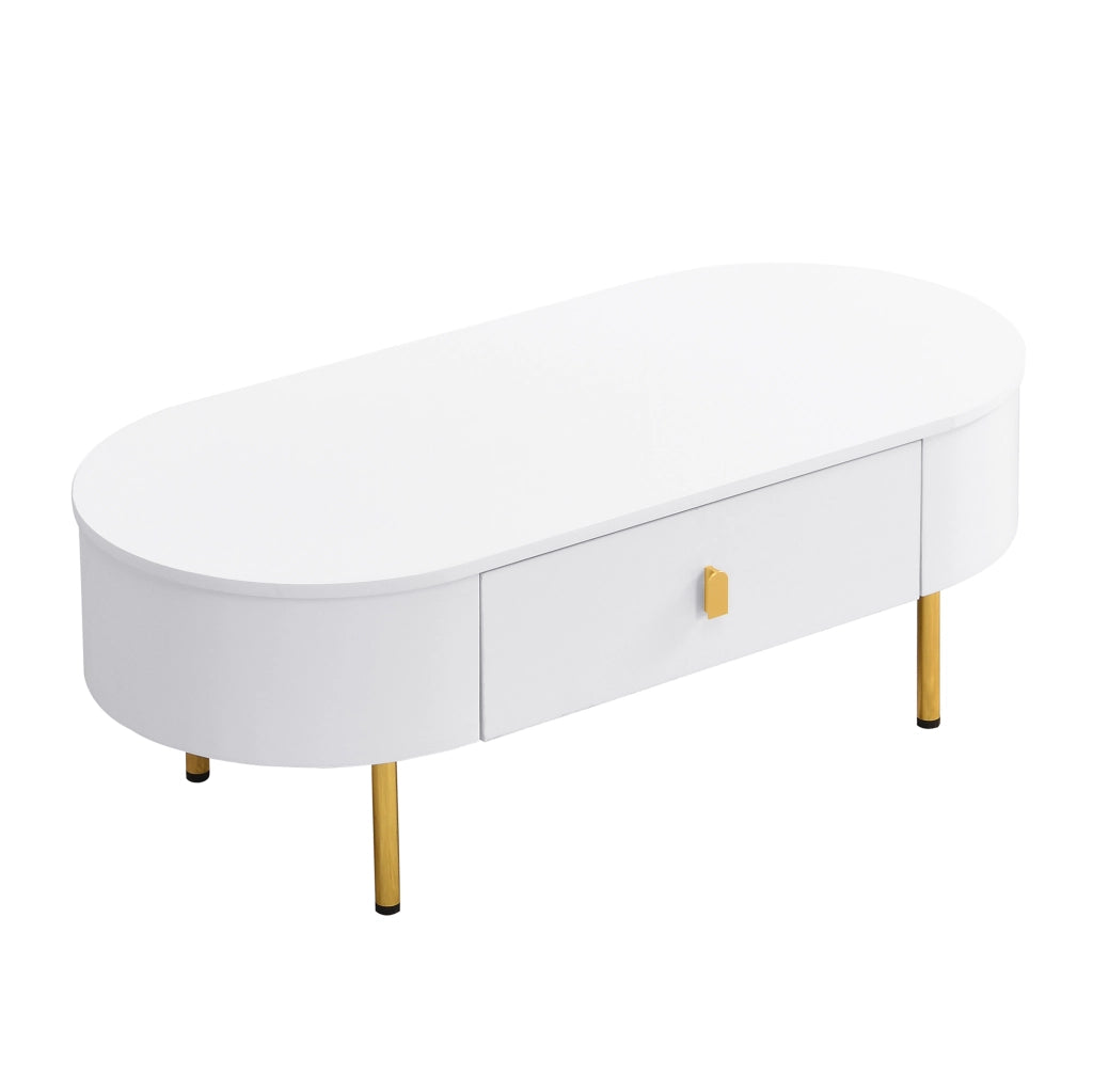 TAVOLINO 108 cm con 2 cassetti, MDF bianco, dettagli oro