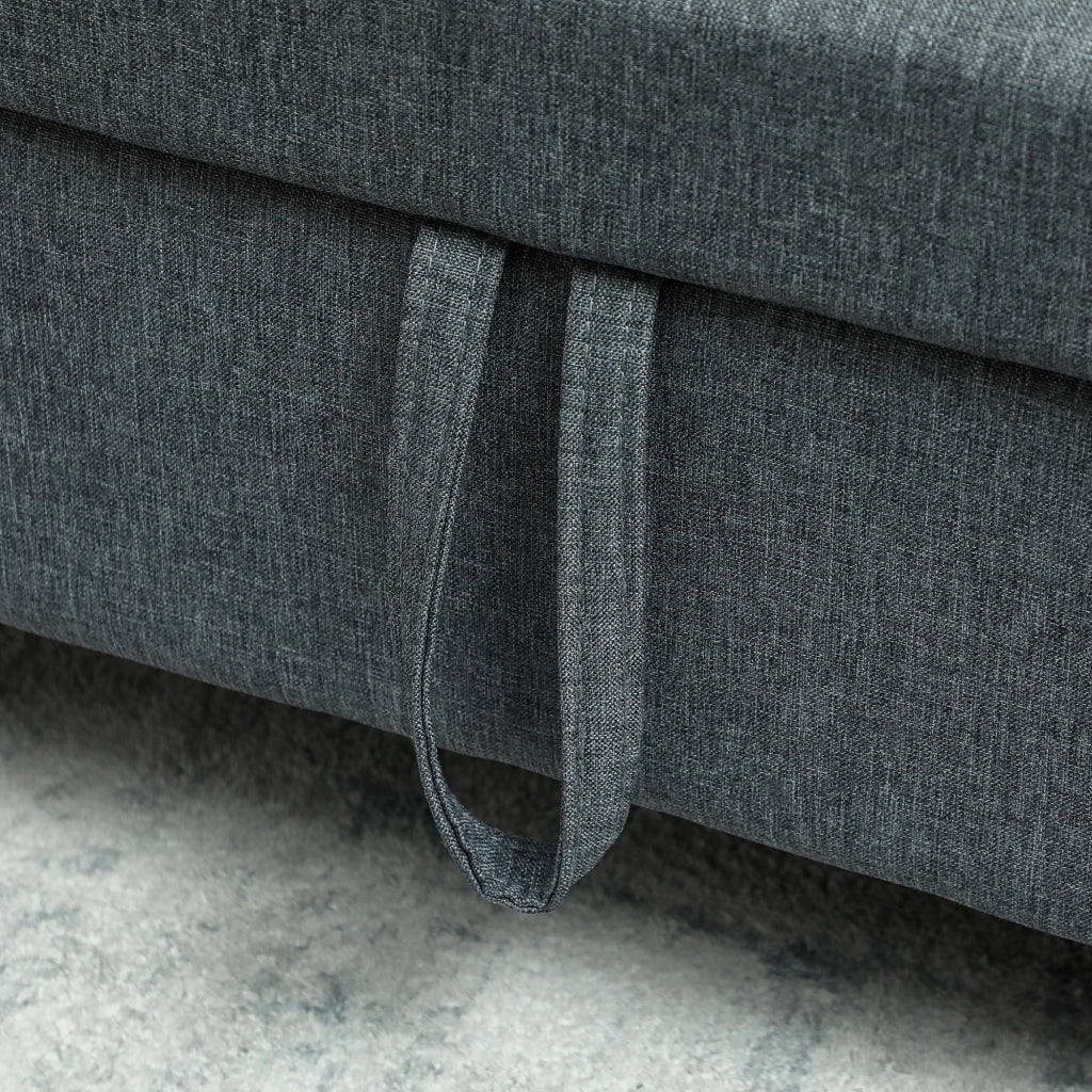 Divano 2 Posti 135x72x84 cm con Spazio Portaoggetti e Cuscini in Tessuto Effetto Lino e Legno Grigio Scuro