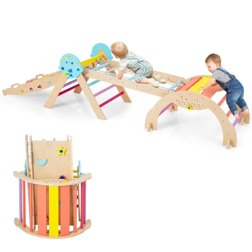 Set triangolo giocattoli pieghevoli per bambini che scalano, Triangolo palestra interno con scivolo ad arco Colorato-Arrampicate e scivoli