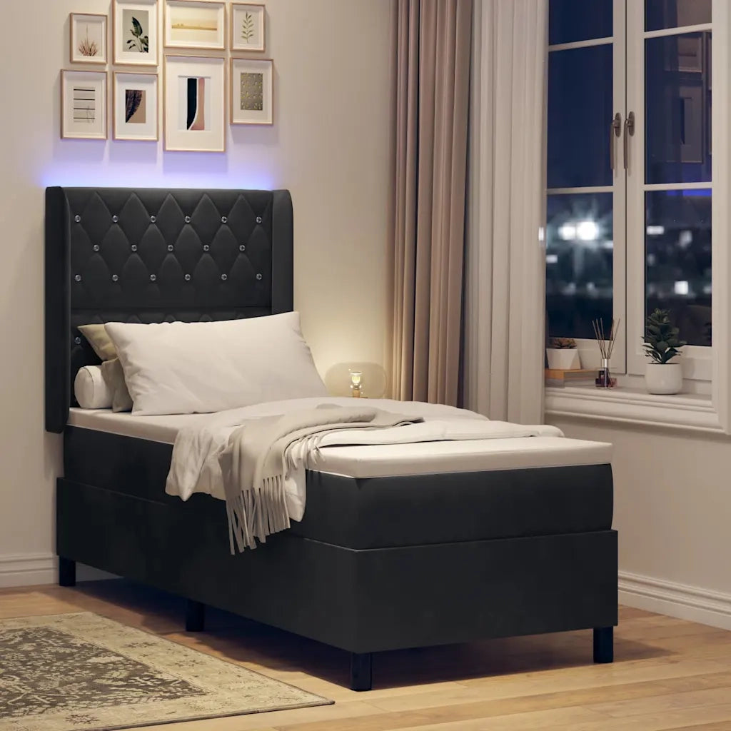 Letto a molle con materasso con led Nero 80 x 200 cm Velluto 3343786