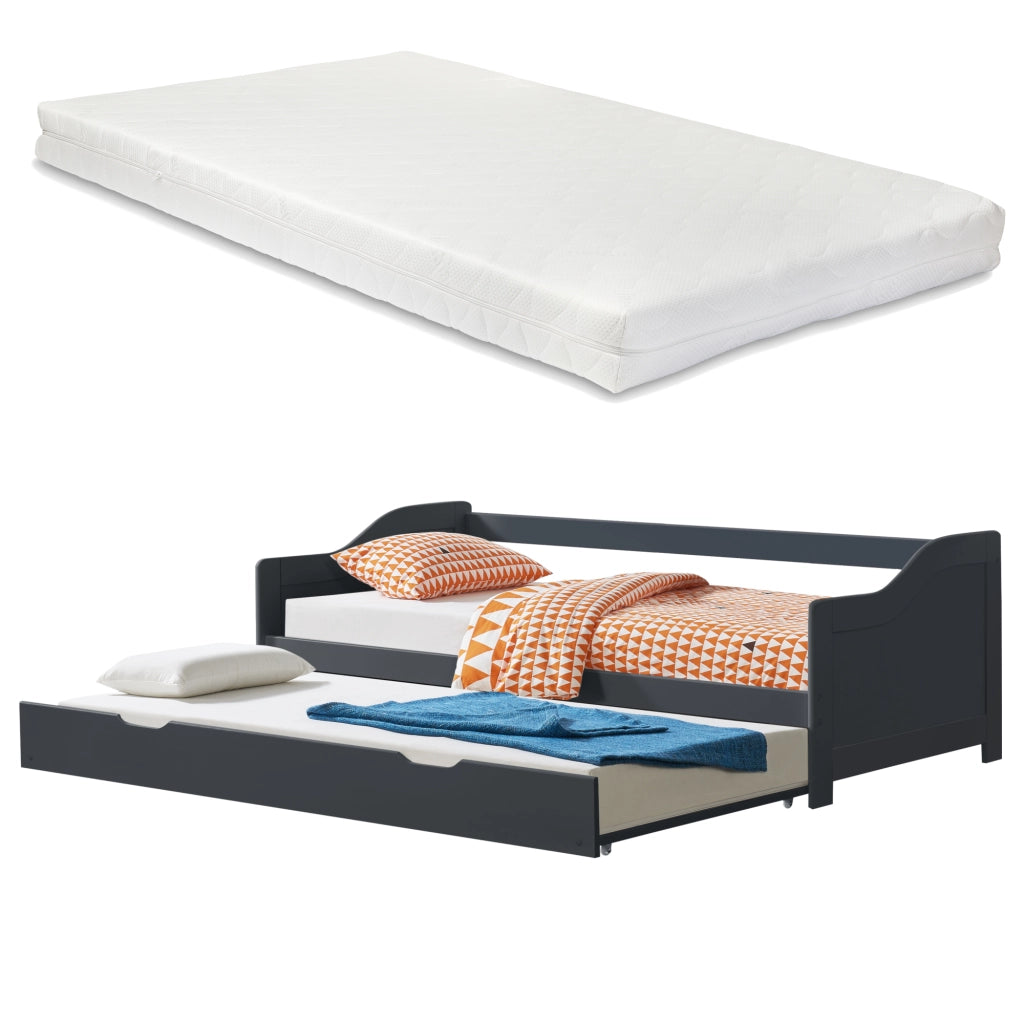 [en.casa] Divano con Secondo Letto Estraibile + 2 Materassi 90 x 200 cm 2 Posti Letto 2 Letti Singoli - Grigio Scuro
