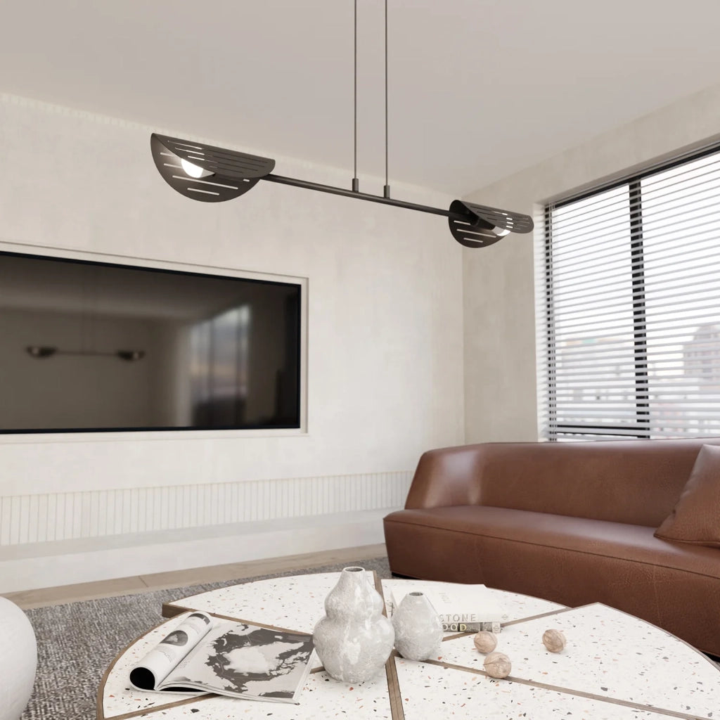Lampadario Moderno 2 Luci Iperione A Bracci In Acciaio Nero