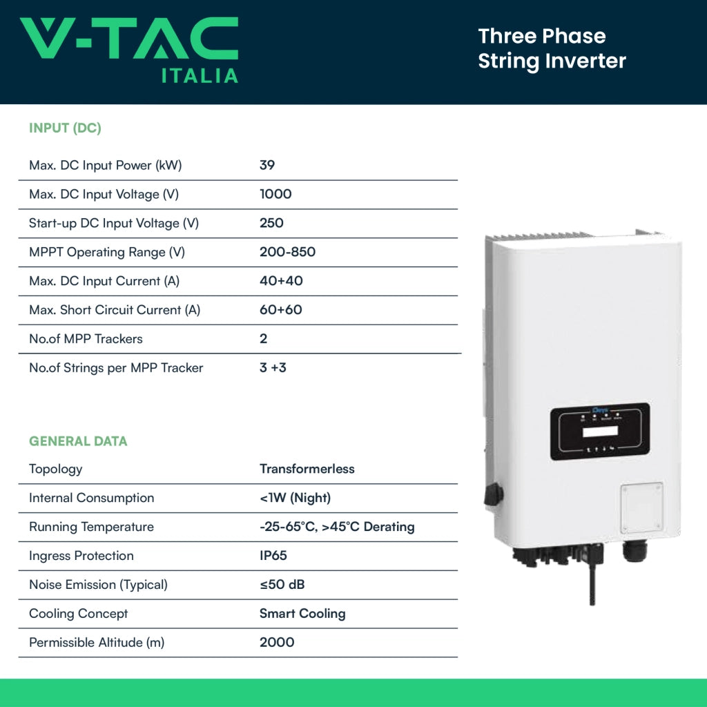 Inverter Fotovoltaico Deye Trifase di Rete On-Grid 30kW CEI 0-21 con Schermo LCD, Inclusi TA e WiFi Garanzia 10 Anni IP65 11812
