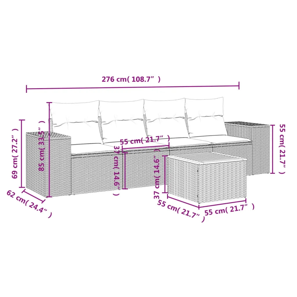 Set Divano da Giardino 5 pz con Cuscini Beige in Polyrattan 3225324