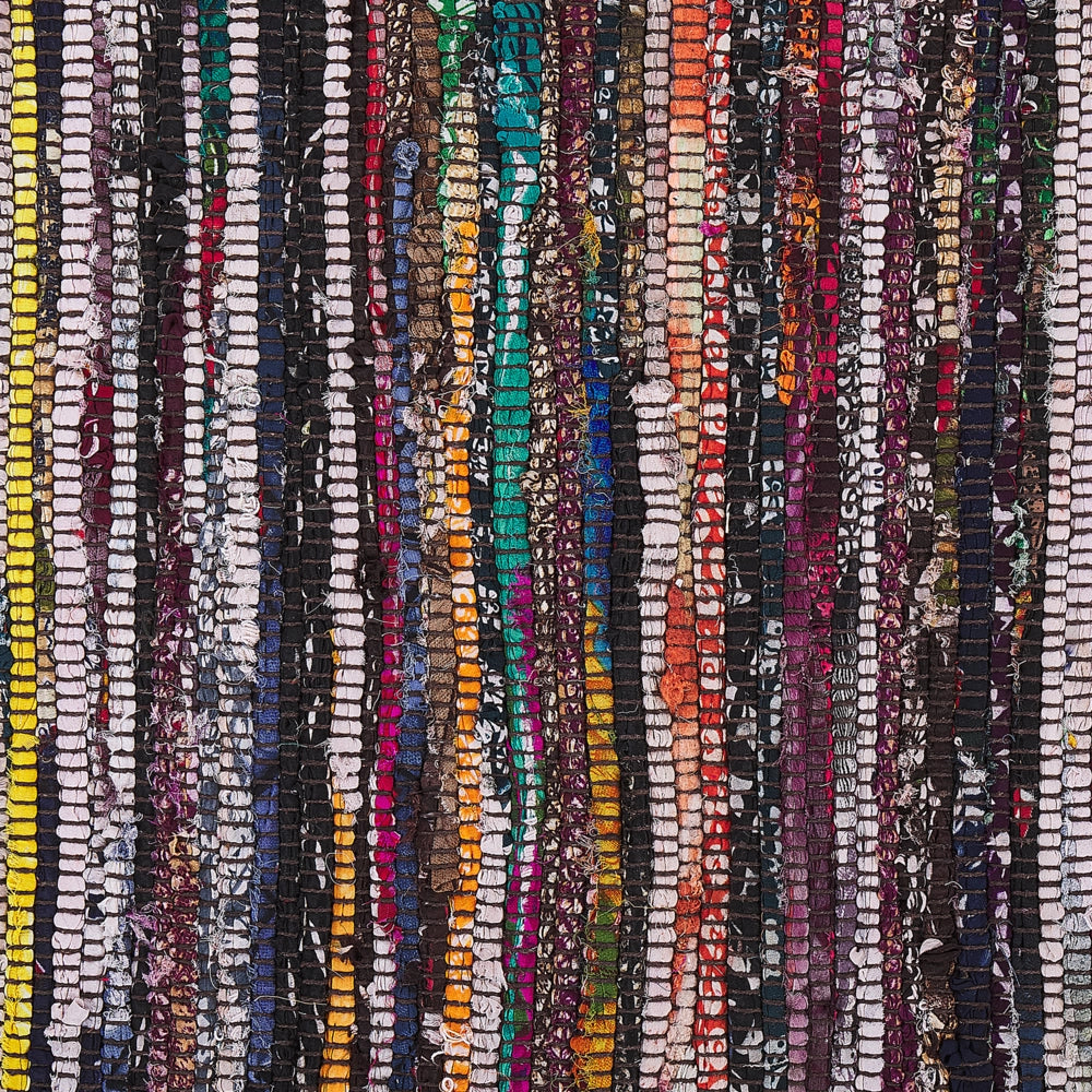 Tappeto da Zona Scuro Multicolore Cotone Poliestere 140 x 200 cm A Righe con Frangia Rettangolare Fatto a Mano Boho Eclettico