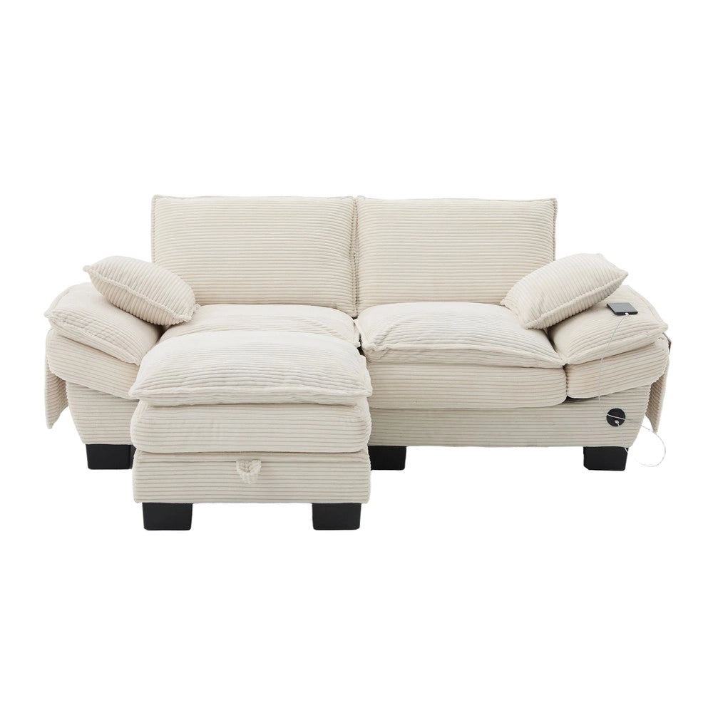 Divano 2 Posti con Poggiapiedi ¨C Xylo ¨C Tessuto Beige, Cuscini, Braccioli