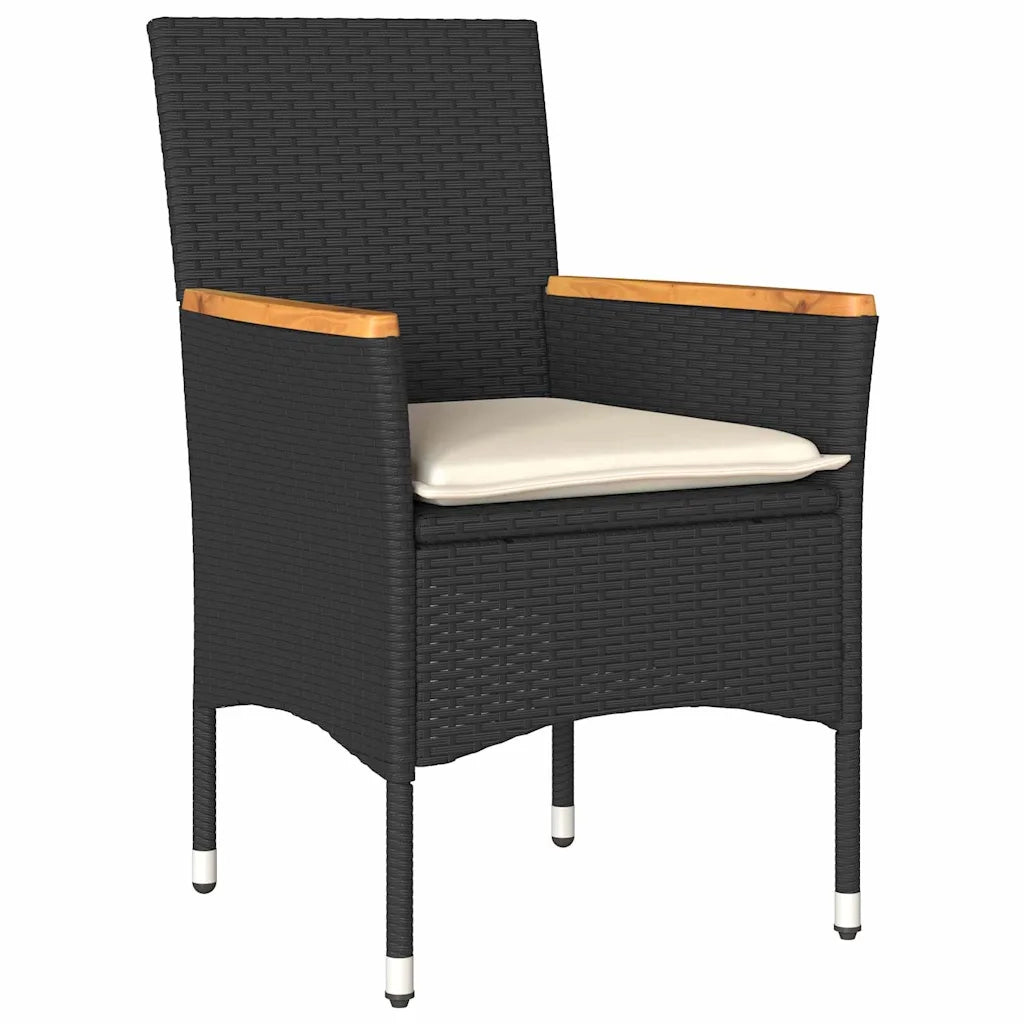 Set da Pranzo per Giardino con cuscino 5 pcs Nero polyrattan