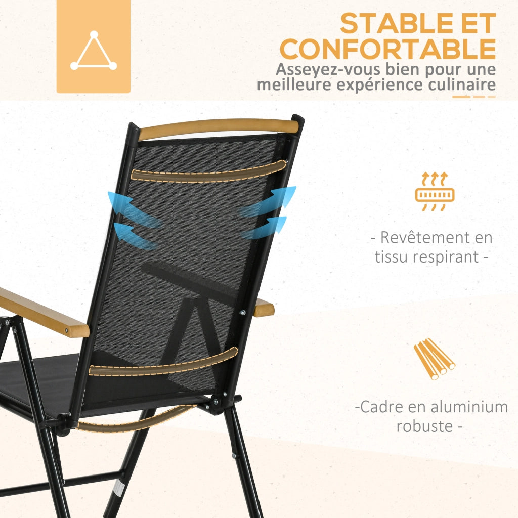 Set da giardino esterno 6 persone ¨C zephmum ¨C alluminio, nero, tavolo 190 cm, sedie pieghevoli