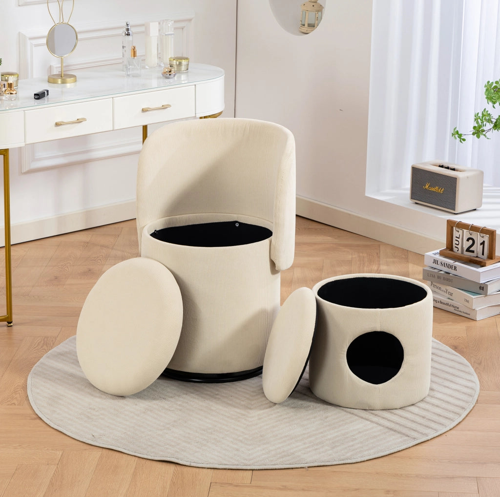 Sgabello imbottito girevole a 360° con contenitore integrato per camera da letto e sala da pranzo