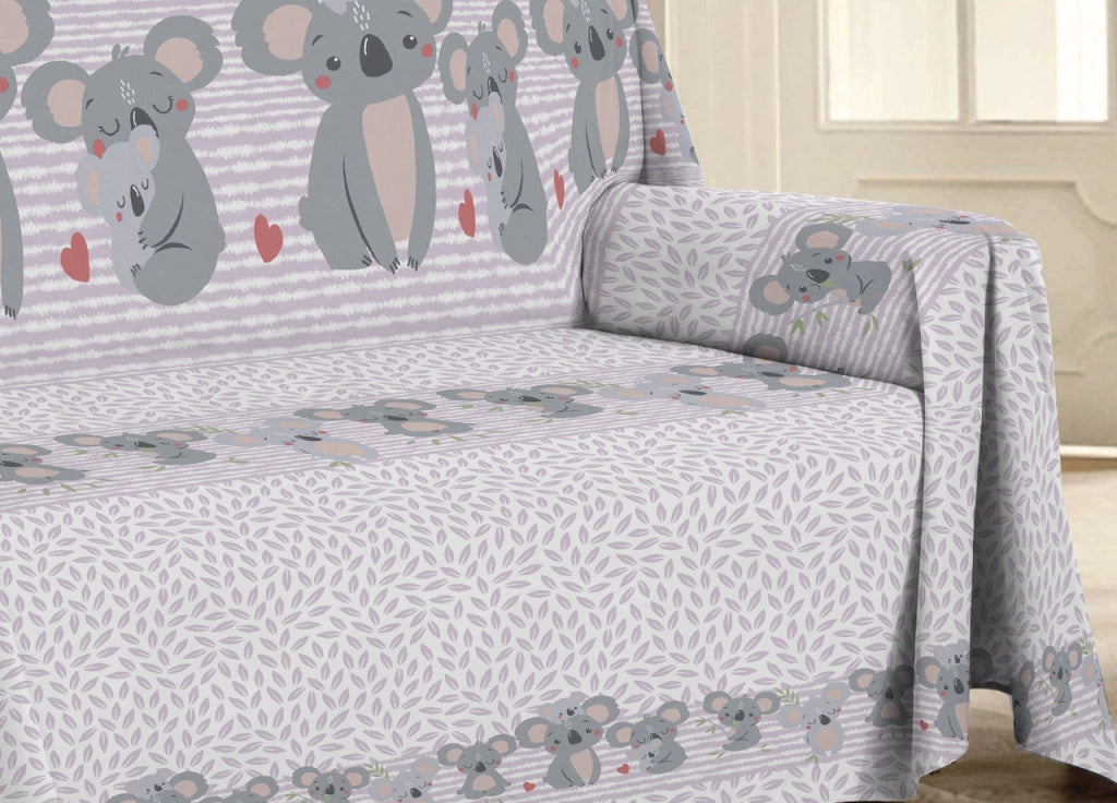 Telo Arredo Multiuso Linea Pensieri Delicati In Cotone Disegno Koala Family - Matrimoniale - Rosa