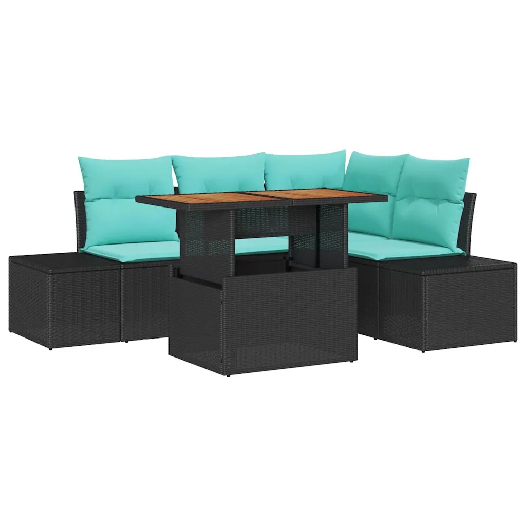 Set Divano da Giardino 5 pz 4-Numero di posti Nero polyrattan 3349962