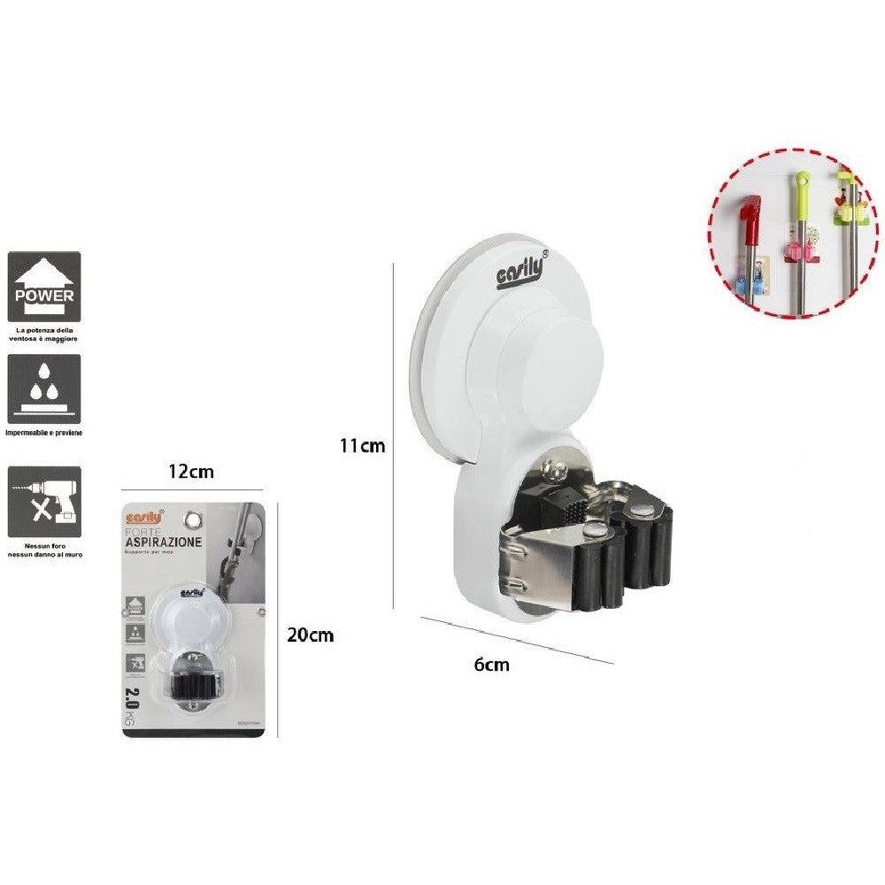 Trade Shop - Porta Scopa Gancio Per Scope A Ventosa Supporto Parete Appendiscopa 11x6cm 59556 -