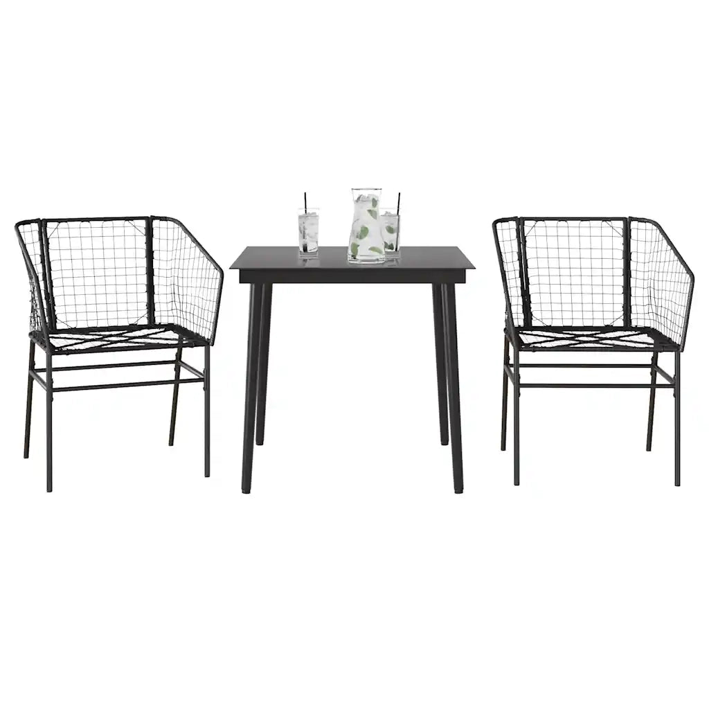 Set Mobili da Pranzo per Giardino 3 pz | Set Salotto da Giardino Nero Polyrattan Vetro