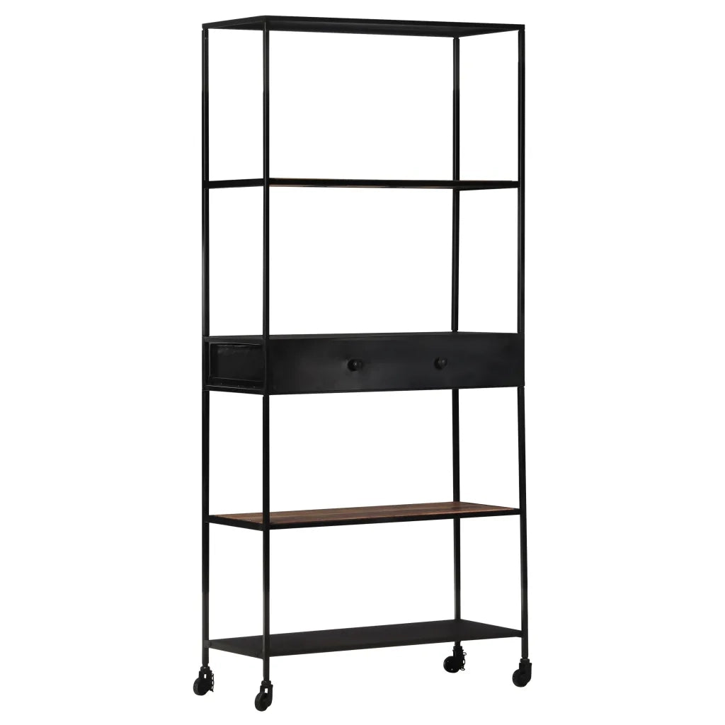 Libreria-Scaffale per Libri-Mobile di Stoccaggio 80x35x180 cm in Legno di Mango Grezzo e Ferro