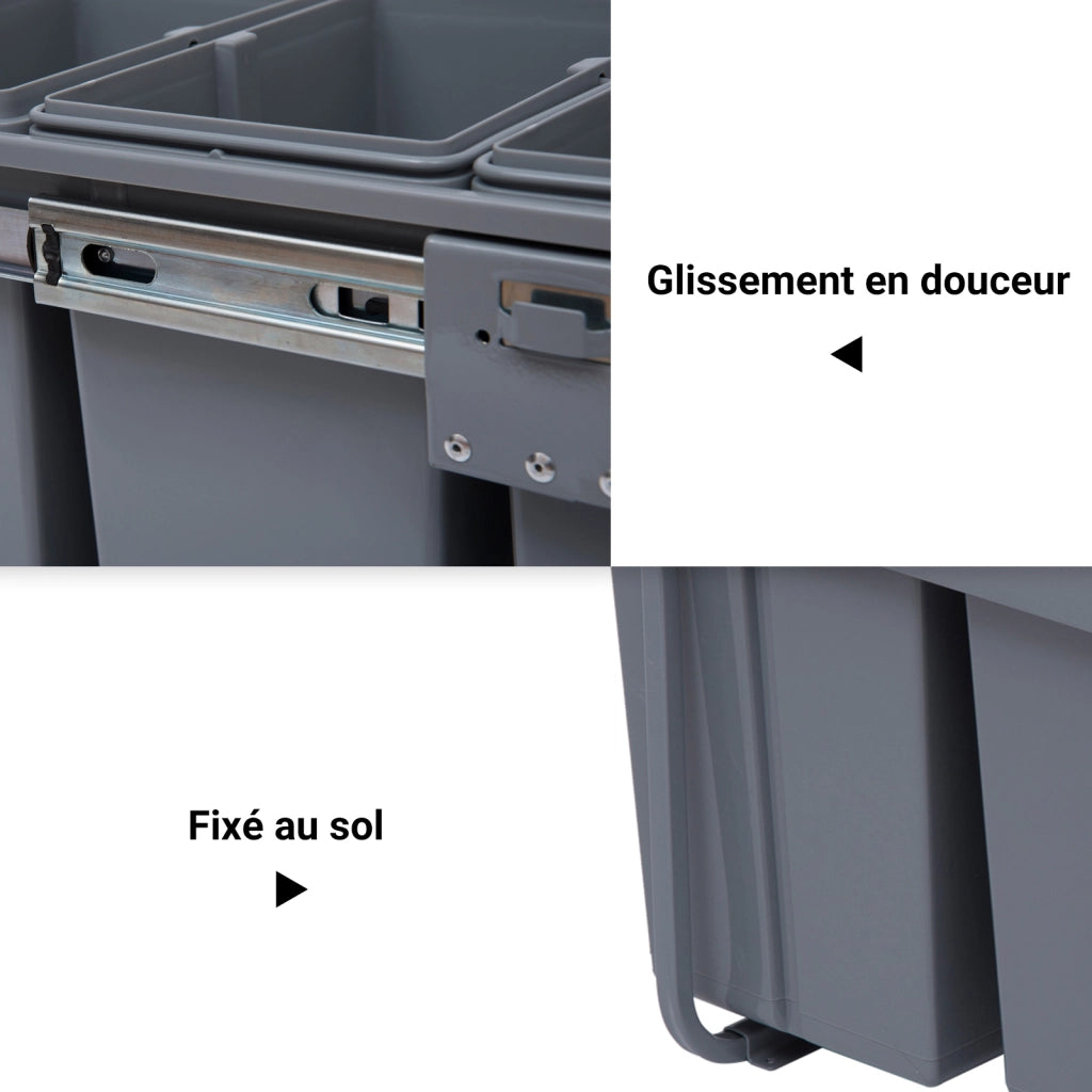 Cestino per la raccolta differenziata con 3 contenitori amovibili ¨C zephmum ¨C grigio 40L