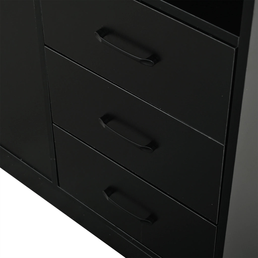 Libreria con 4 cassetti; 4 ante e illuminazione LED - per soggiorno - 120 x 35 x 200 cm - nero