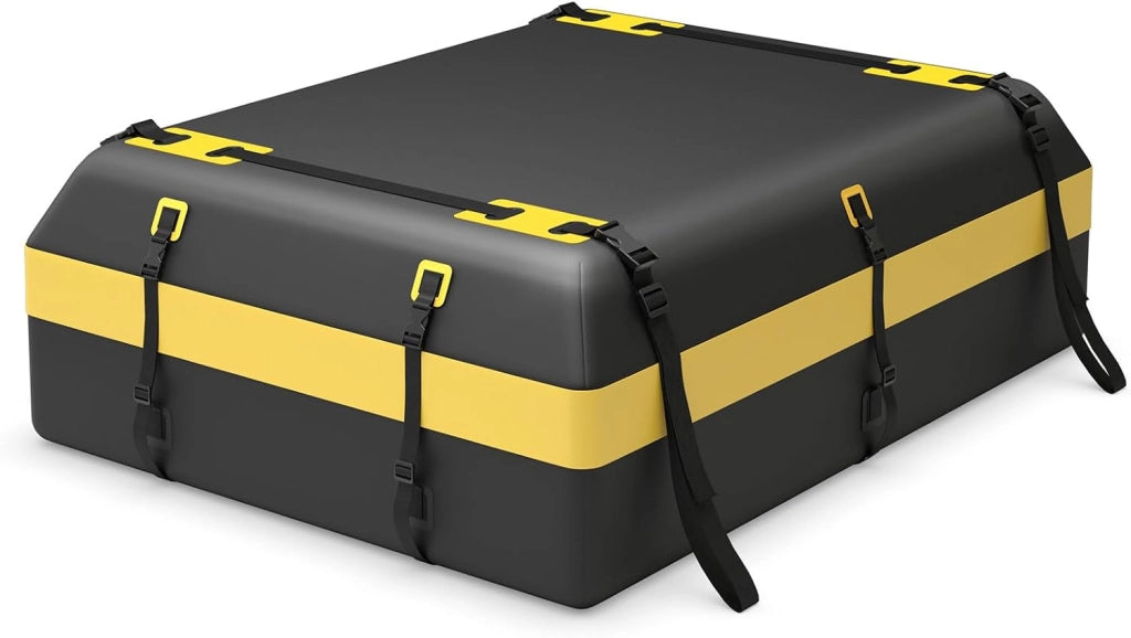 Borsa da Tetto per Auto Impermeabile 21Cu.Ft/595L, Box Tetto Universale con Tappetino Antiscivolo+ 10 Cinghie+ 6 Ganci, Sacca per Auto con/senza Barre Portapacchi(Giallo)