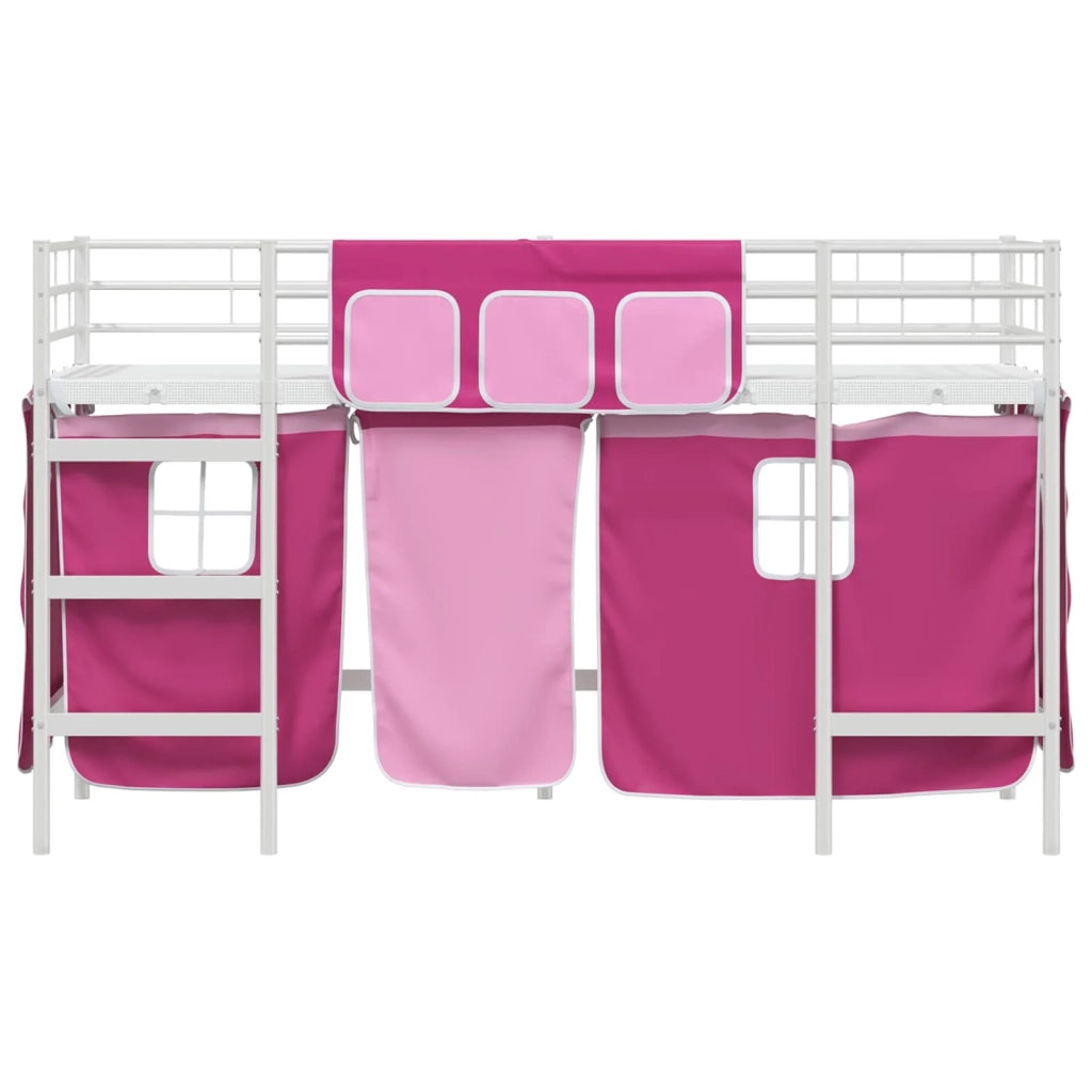 Struttura del Letto Loft per Bambini | Letto Infantile | Lettino con Tendine Bianco e Rosa