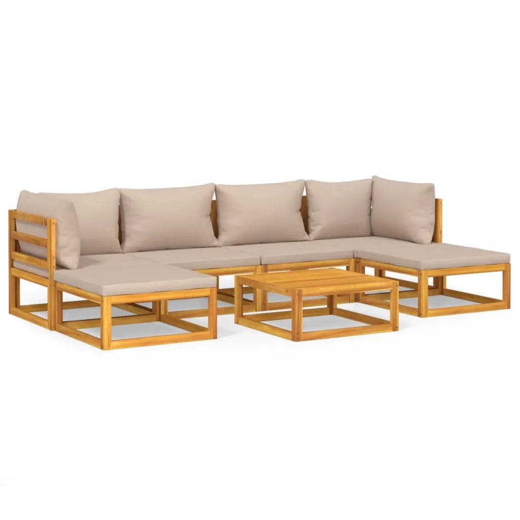 Set Salotto da Giardino 7pz con Cuscini Tortora Legno Massellocod mxl 100278
