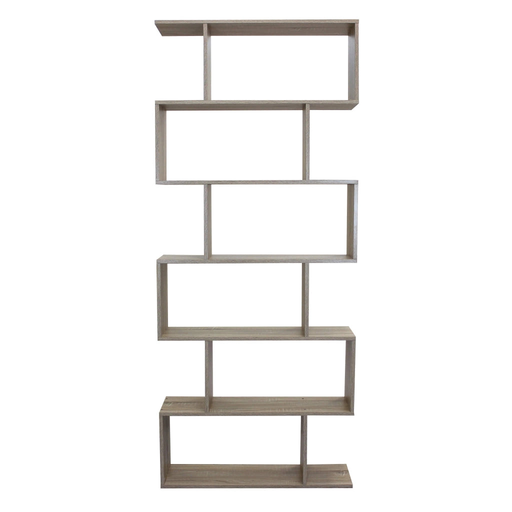 LIBRERIA ALANA CON 6 RIPIANI SFALSATI IN DESIGN MODERNO - COLORE NATURALE EFFETTO LEGNO