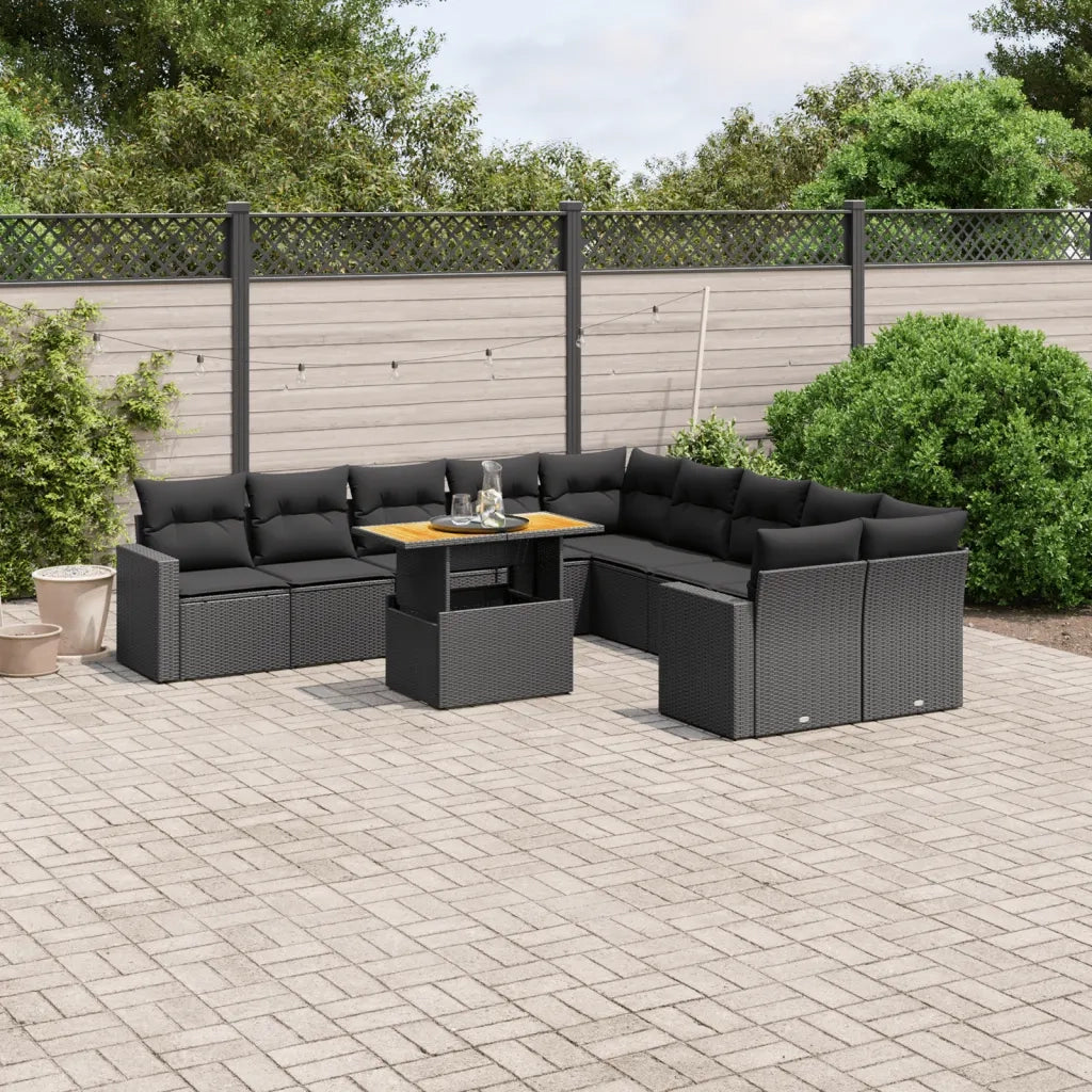 Set Divani da Giardino 11 pz con Cuscini in Polyrattan Nero 3271503