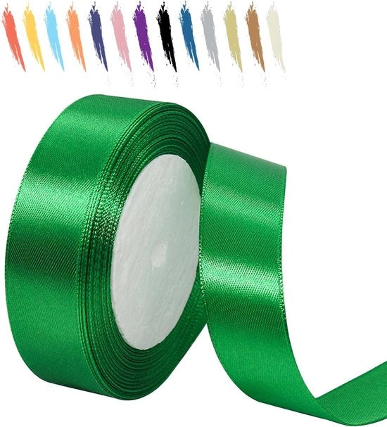 Due rotoli di seta a strisce di 25 mm per decorazioni di compleanni, 21 metri/rotolo, seta per fiori, cucito, decorazioni di festa, decorazioni di matrimonio, decorazioni di compleanno, verde naturale