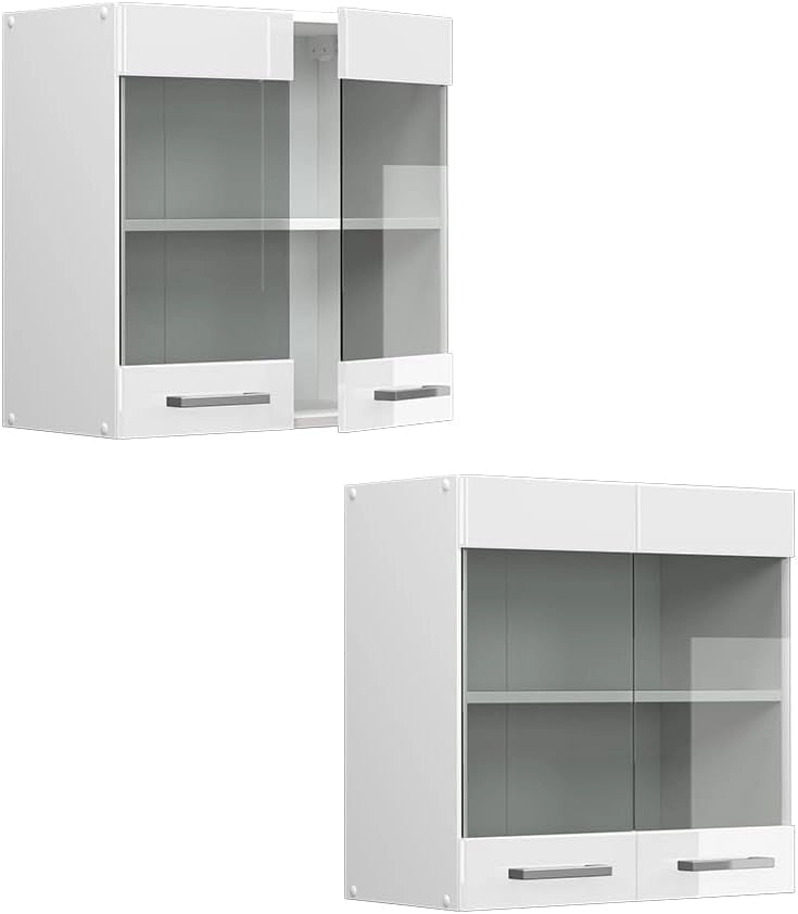 Mobile da cucina in vetro R-Line, Bianco lucido, 60 cm, per la libera combinazione all'interno di sistemi cucina modulari