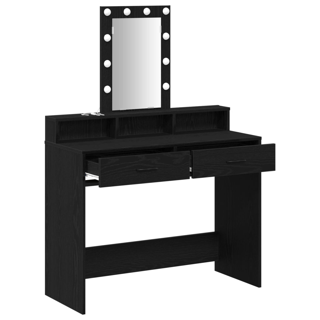 Specchio per trucco con luci LED Quercia Nera 100x41x140 cm