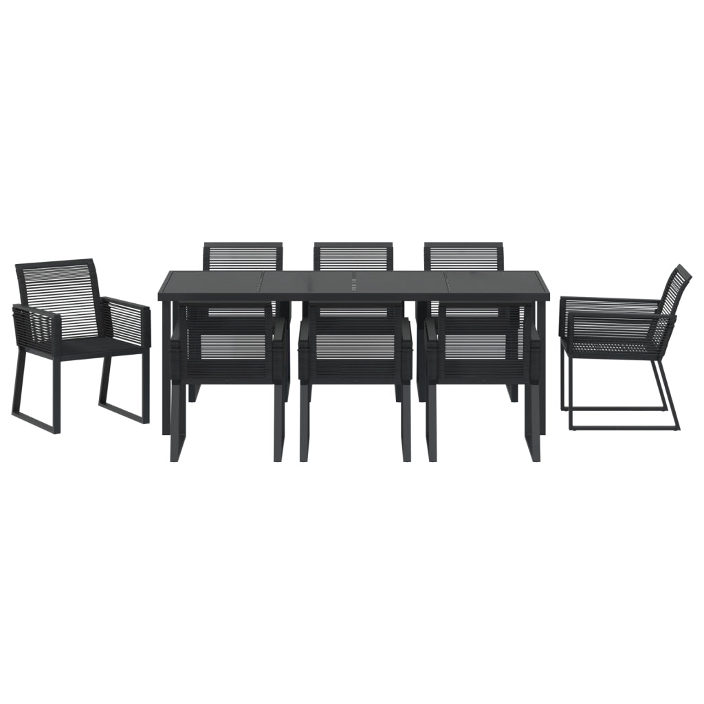 Set da Pranzo da Giardino 9 Pezzi Nero Rattan Polietilene