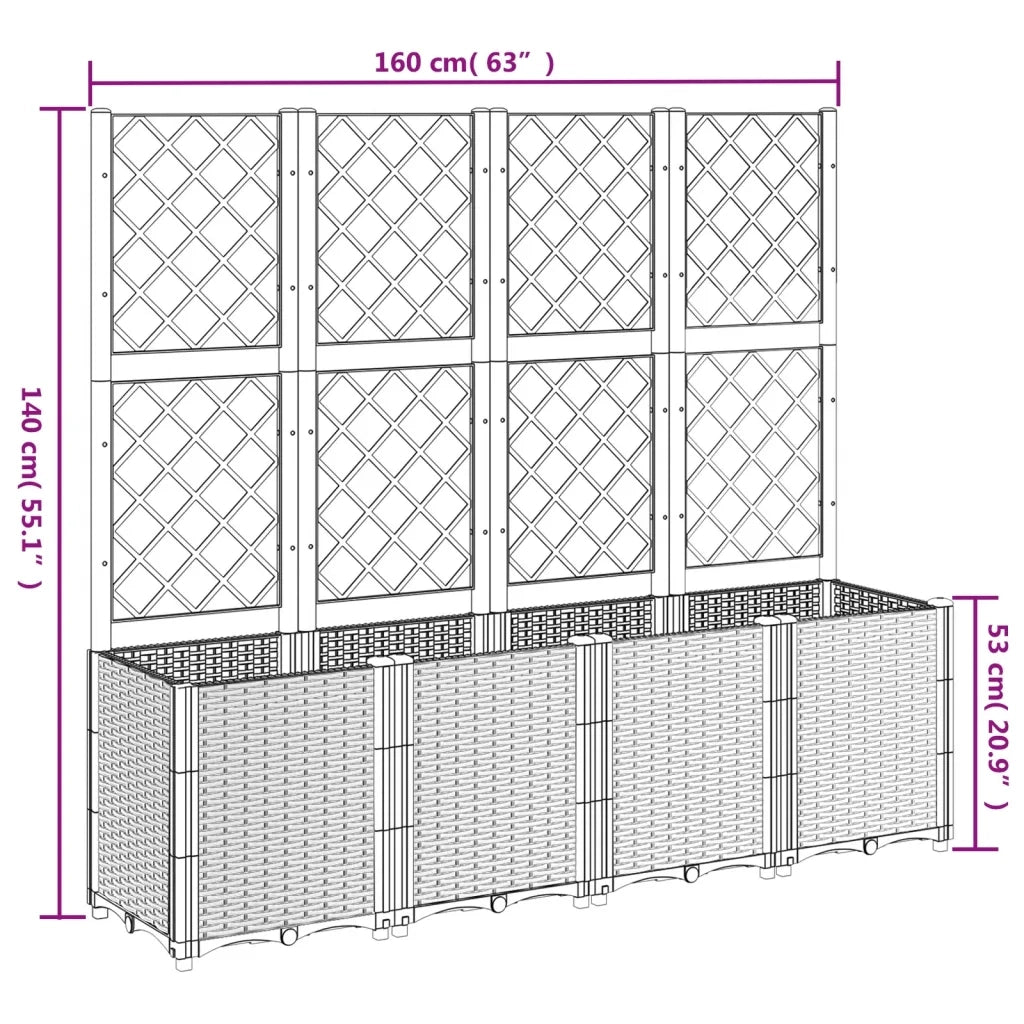 Fioriera da Giardino con Traliccio Bianco 160x40x140 cm in PP 367874