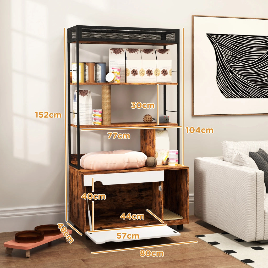 Mobile copriletteriera per gatti con scaffale a 3 ripiani e tiragraffi; 80x48x152 cm; marrone