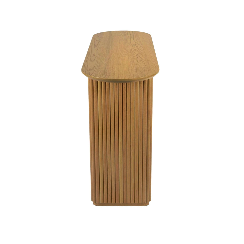 Consolle ovale in legno di hevea impiallacciato rovere, quercia
