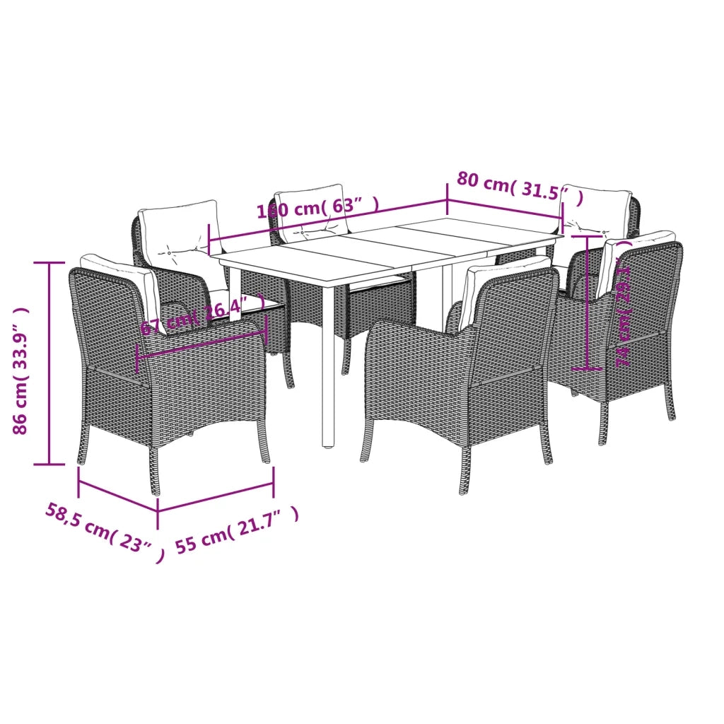 Set da Pranzo da Giardino 7 pz con Cuscini Beige in Polyrattan 3211973