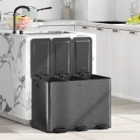 Bidone Immondizia a 3 Sezioni da 20L con Chiusura Silenziosa, in Acciaio Inox e PP, 61.9x36.6x56.7 cm, Nero
