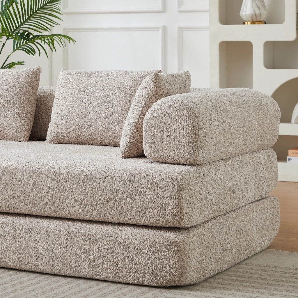 Divano letto modulare 4 in 1 con schienale regolabile in chenille khaki