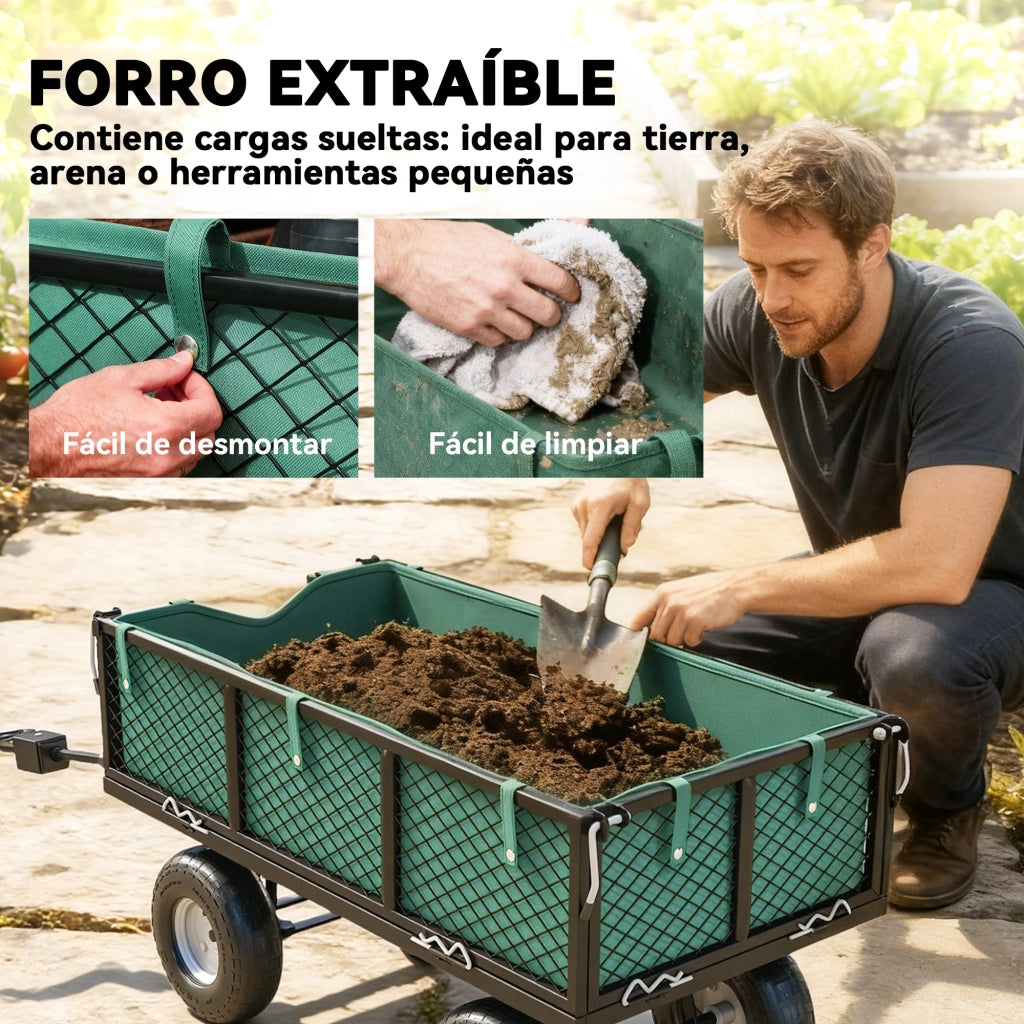 Carrello Giardino con Ruote e Sacchetto ¨C zephmum ¨C Verde 105x51x54 cm