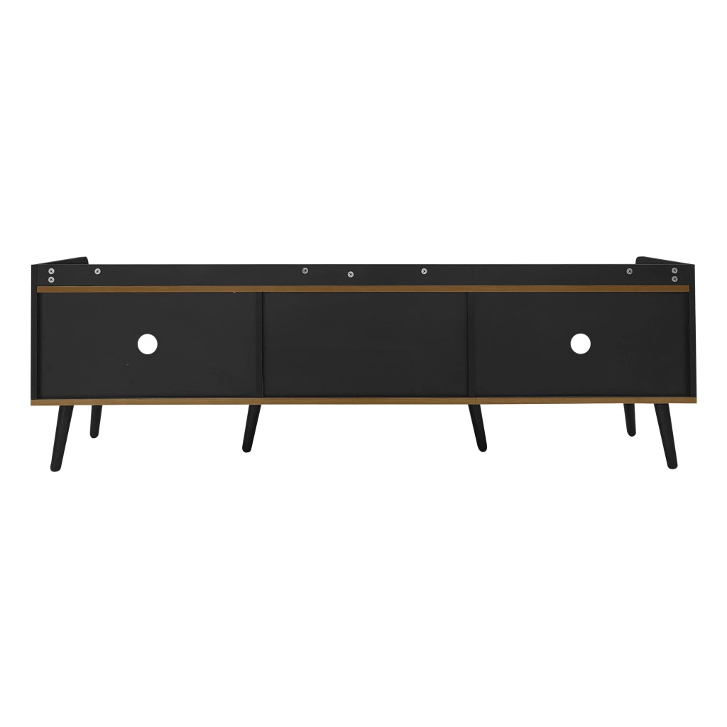 Mobile TV 160x39x49.5 cm; 3 ante con bordo rialzato; MDF e pannello truciolare nero e colore naturale