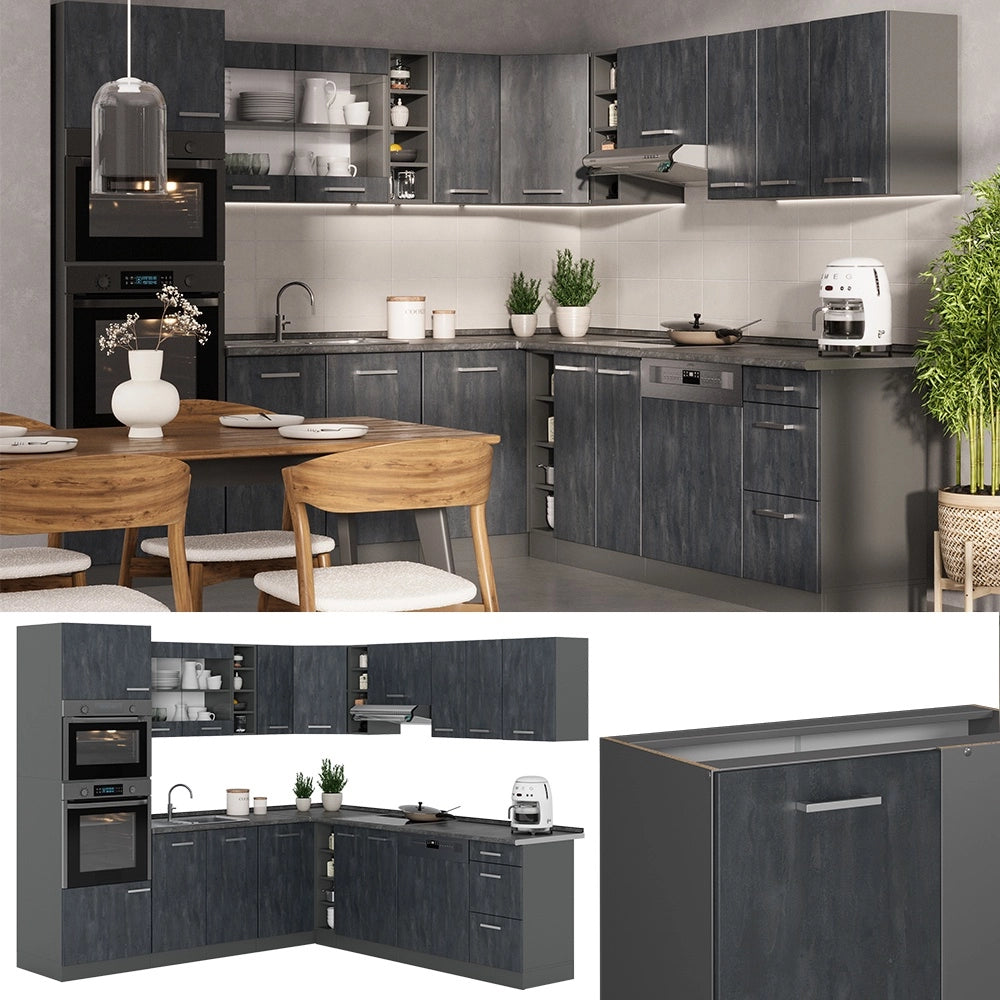 Cucina angolare completa R-Line Calce nera/Antracite 247 x 237 cm PL Antracite Vicco