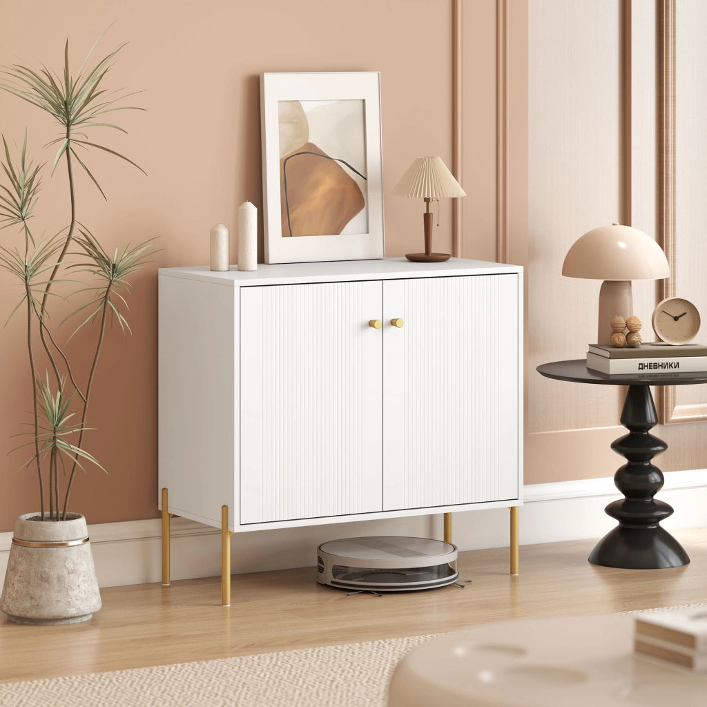 Cassettiera moderna con 2 ante e ripiani ¨C zephmum ¨C bianco effetto marmo 80x39.1x76 cm