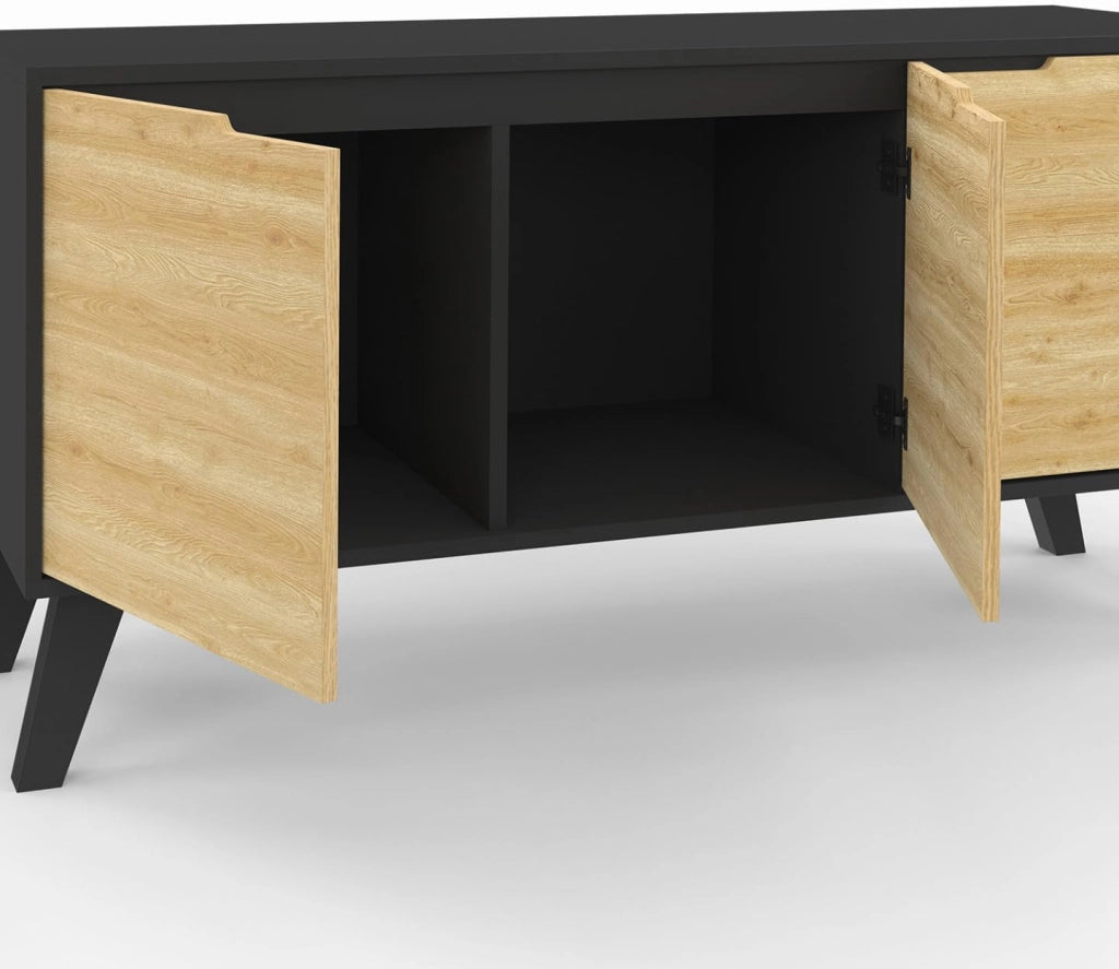 Credenza bassa scandinava 113 cm FINN nero 3 ante effetto faggio