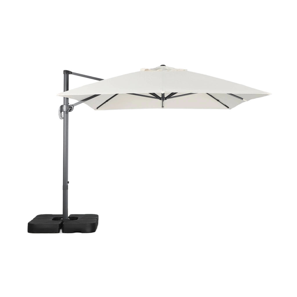 Ombrellone rettangolare eccentrico, 3x4m + piastre di zavorra 50x50cm,