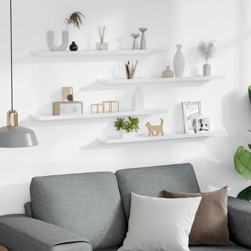 Mensole da Parete 4 pz Bianco Lucido 80x9x3 cm 326655