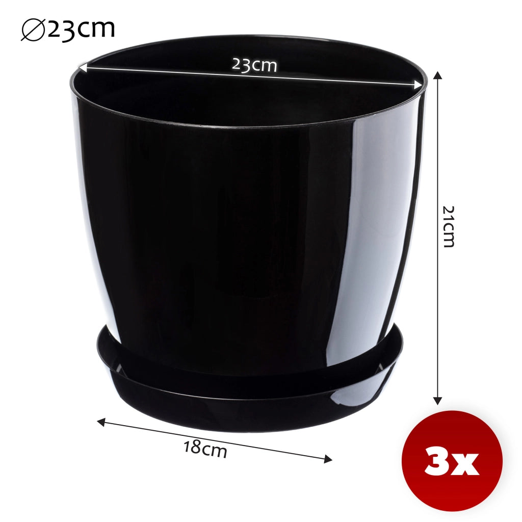 Vaso da fiori KADAX, fioriera, coperchio, 23 cm, supporto per fiori, plastica nera, 3 pezzi.