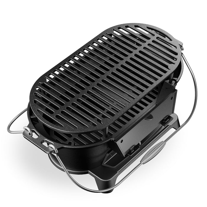 Pentola in ghisa con griglia, barbecue portatile a carbonella con sistema di aspirazione, 50x27x21 cm, griglia da campeggio