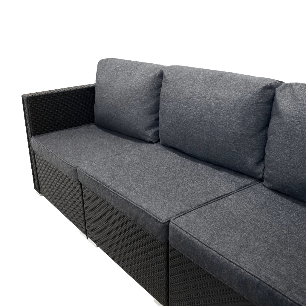 Set Divani Rattan Nero 7 Pezzi da Giardino con Cuscini e Tavolino