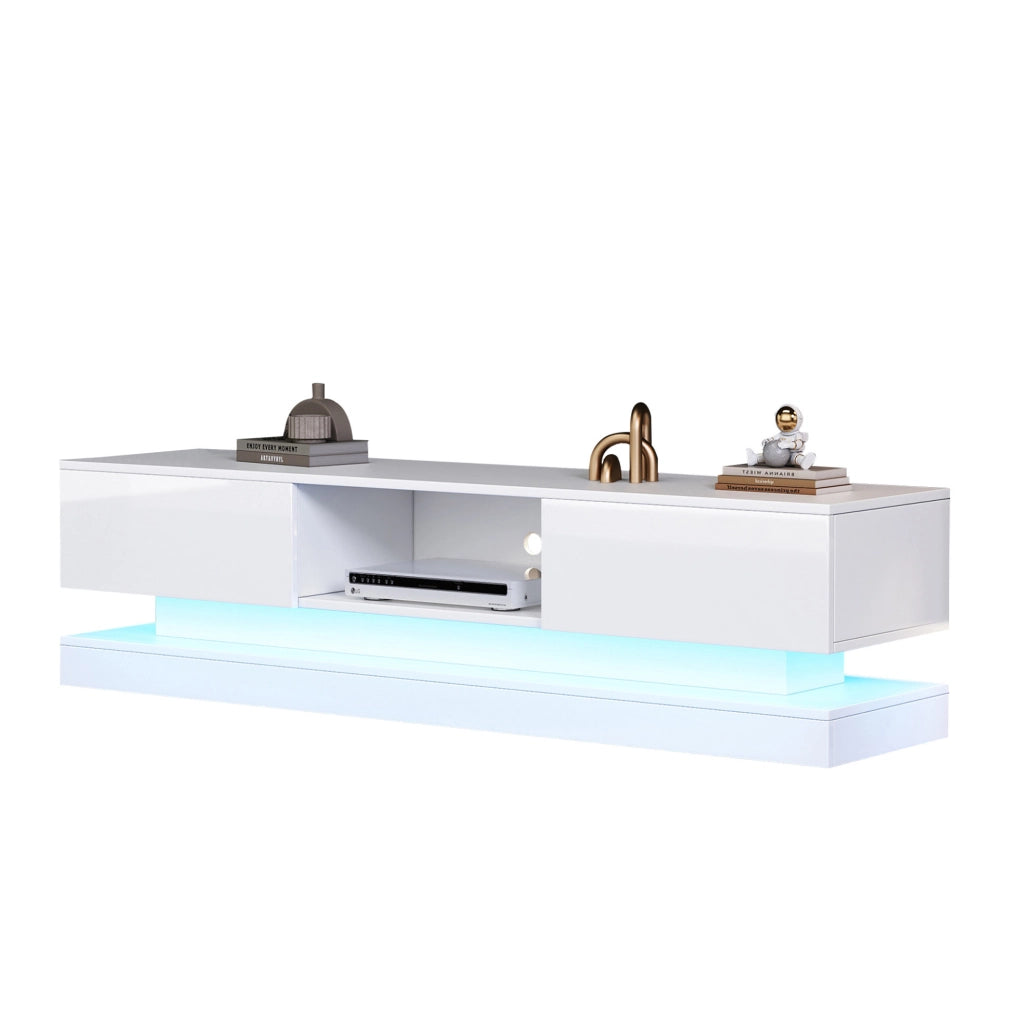 Mobile TV laccato bianco lucido con LED e cassetti