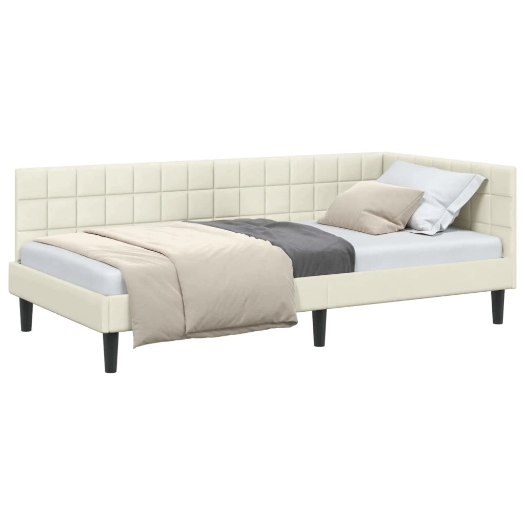 Cornice del letto ad angolo Crema 90 cm x 200 cm Velluto