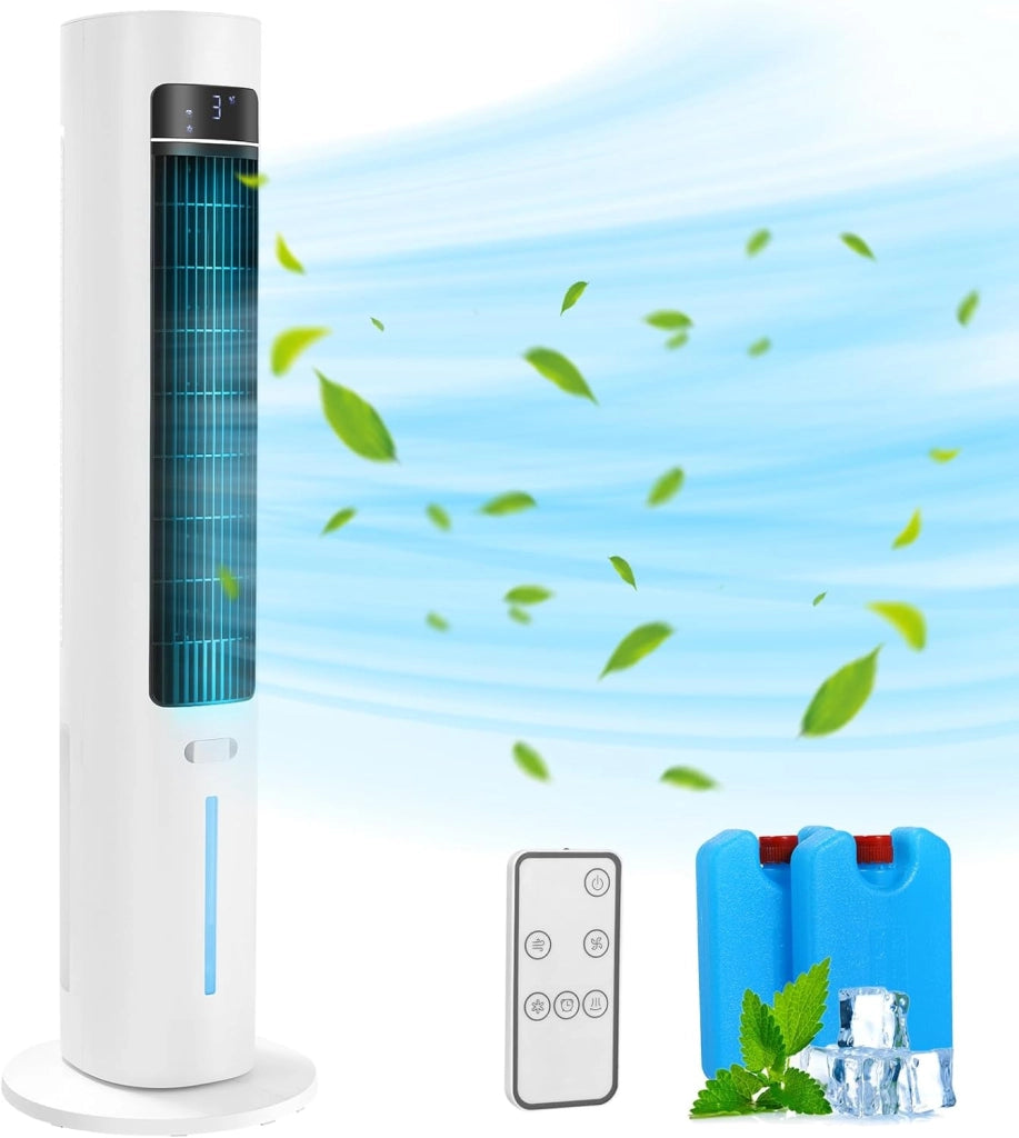 Ventilatore a torre con diffusore di aromi, telecomando a 3 livelli, con raffreddamento ad acqua, oscillazione 50°, timer 12 ore e modalità sleep per ufficio/casa, ventilatore silenzioso da